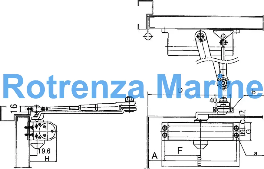 DOOR CLOSER STANDARD TYPE, W/STOP MAX. DOOR WEIGHT 45KGS
