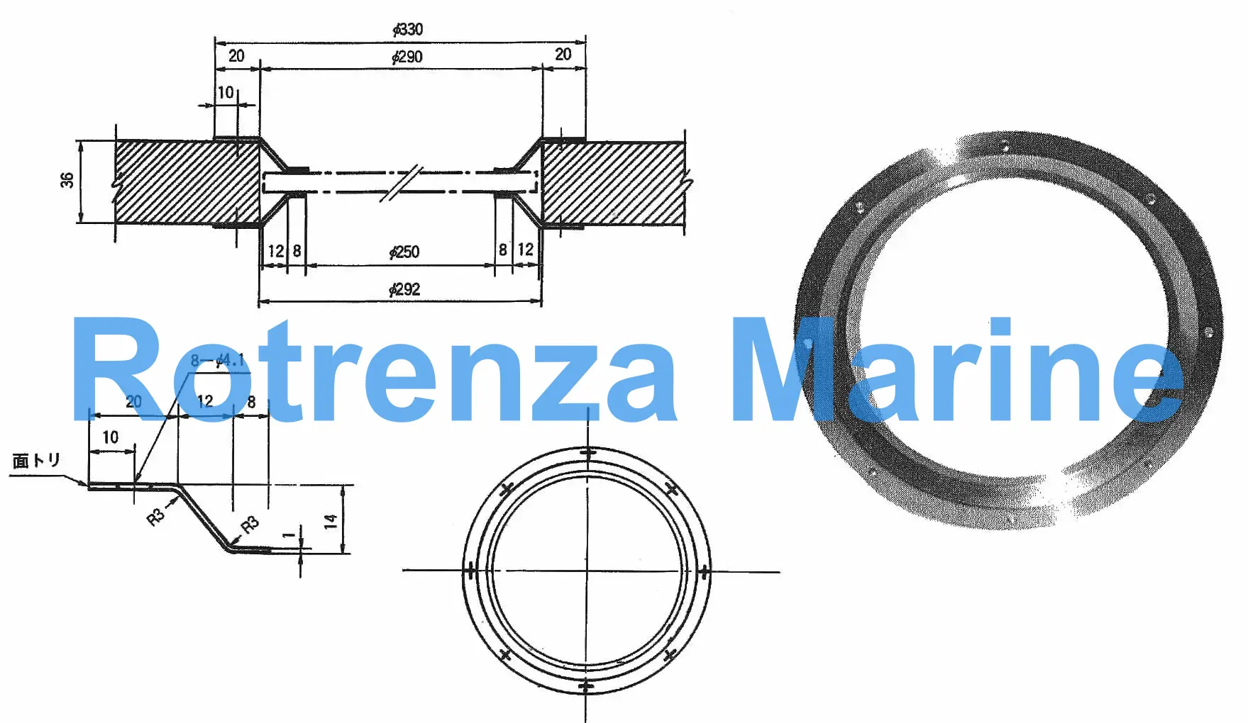 FRAME ROUND STAINLESS STEEL, 250MM DIA FOR PEEP GLASS