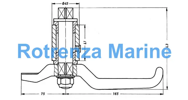 DOG ASSEMBLY W/1 HANDLE #104B, SQUARE SHAFT DISTANCE 165MM 