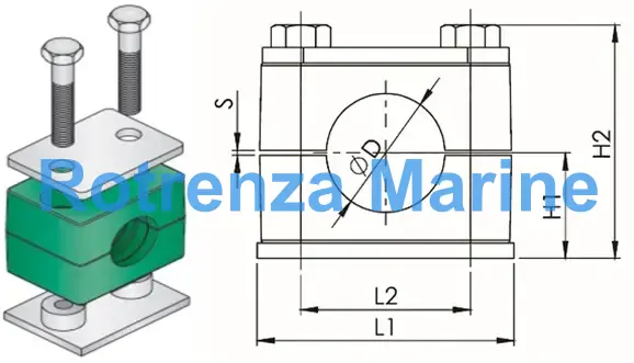 CLAMP TUBE POLYPROPYLENE, W/WELD PLATE STANDARD 44.5MM 
