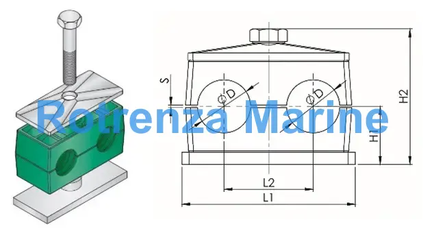 CLAMP TUBE POLYPROPYLENE, W/WELD PLATE TWIN 6.4MM 