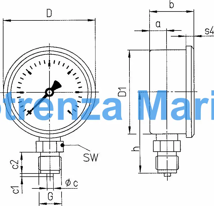 GAUGE PRESSURE W/GLYCERINE, BOTTOM/DIRECT 0-4BAR 80MM G1/2