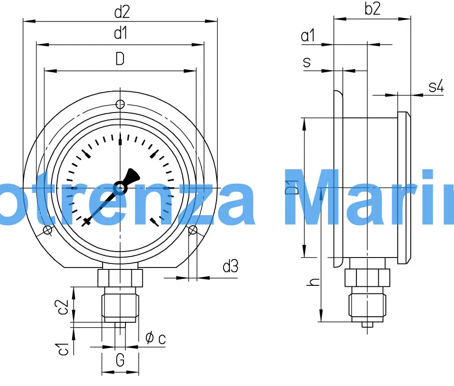 GAUGE PRESSURE W/GLYCERINE, BOTTOM/BACK -1-5BAR 100MM G1/2