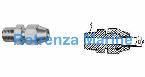 HALF UNION FLARED BRASS, TAPER THREAD 3/8" X PT3/8